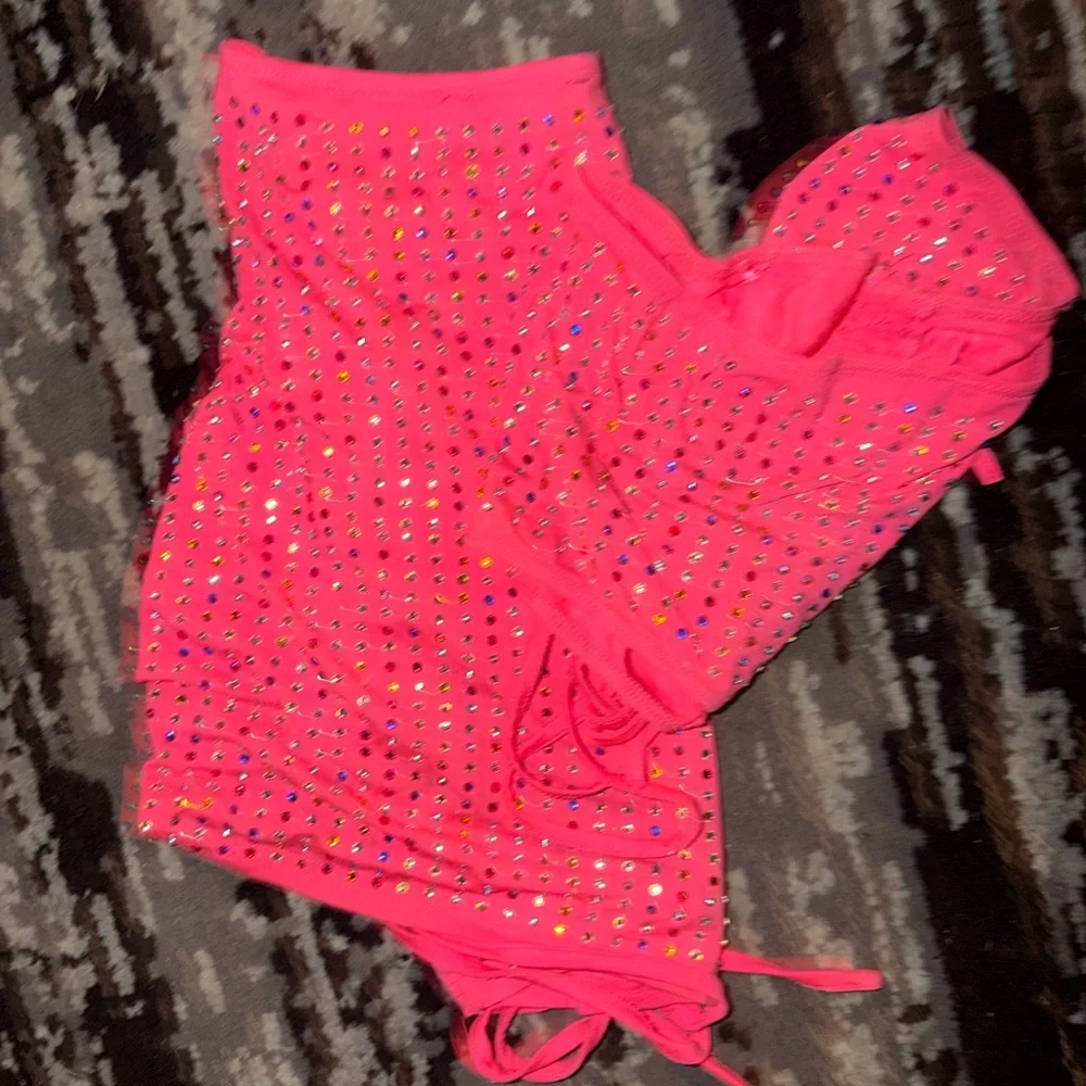 Neon Pink Rhinestone Two-Piece Set - Picture 3 of 4